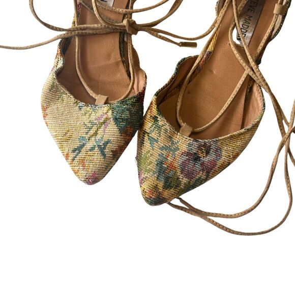 Steve Madden Floral Lace-Up Walkie Flats | Vintage Tapestry Ballet Shoes - Picture 8 of 12